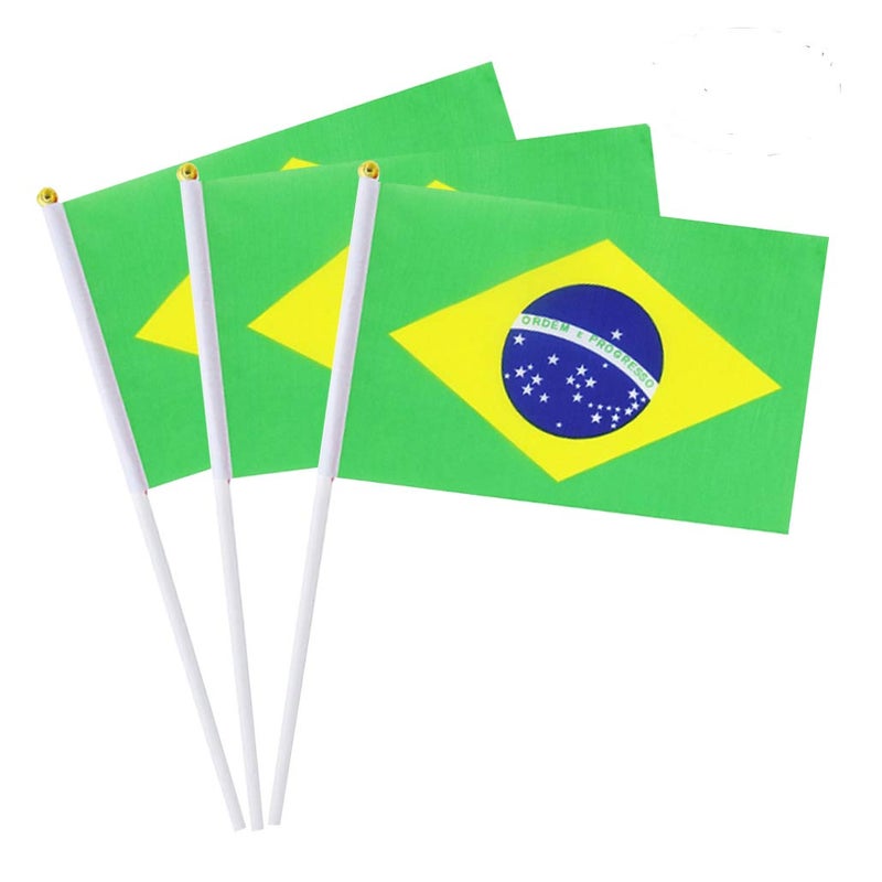 mflagperft Brazil Flag Brazilian Flag, Small Mini Handheld Brazil Flags on Stick, Ideal for Party Parades Sports Events Patriotic Festival Decorations - Image 1
